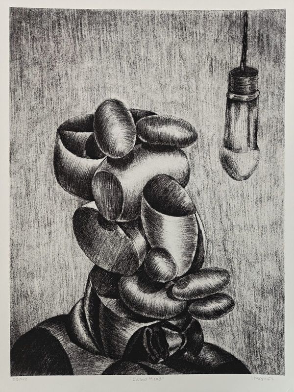 Closed Head by George Hughes, screen print on card