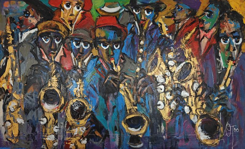 Jazz Club by Larry Otoo, acrylic on canvas